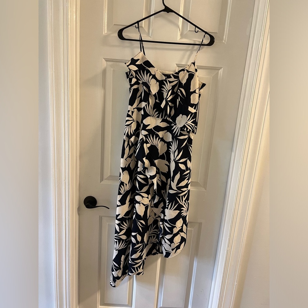 Banana Republic Navy and Cream Asymmetrical Floral Dress